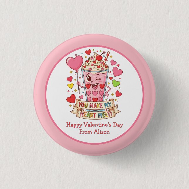 Bóton Redondo 2.54cm Personalized Cute Milkshake Classroom Valentine (Frente)