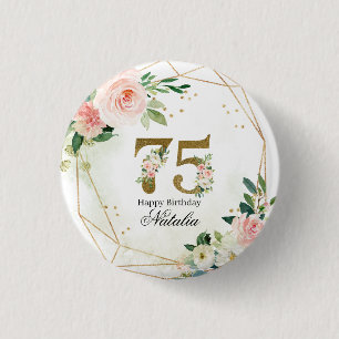 Bóton Redondo 2.54cm Pessoalizado Dourado & Floral 75º Personalizado