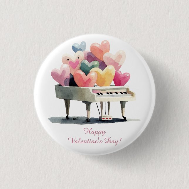 Bóton Redondo 2.54cm Piano of Love Hearts Valentine's Day (Frente)