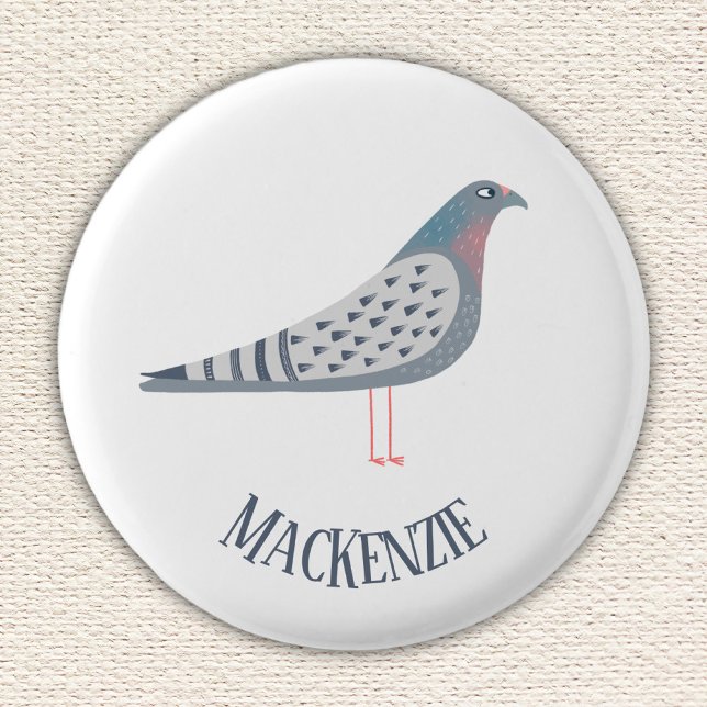 Bóton Redondo 2.54cm Pigeon Personalizado (Fun personalized custom name pigeon pin for bird lovers)