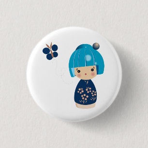 Bóton Redondo 2.54cm Pin azul da objectiva tripla de Kokeshi