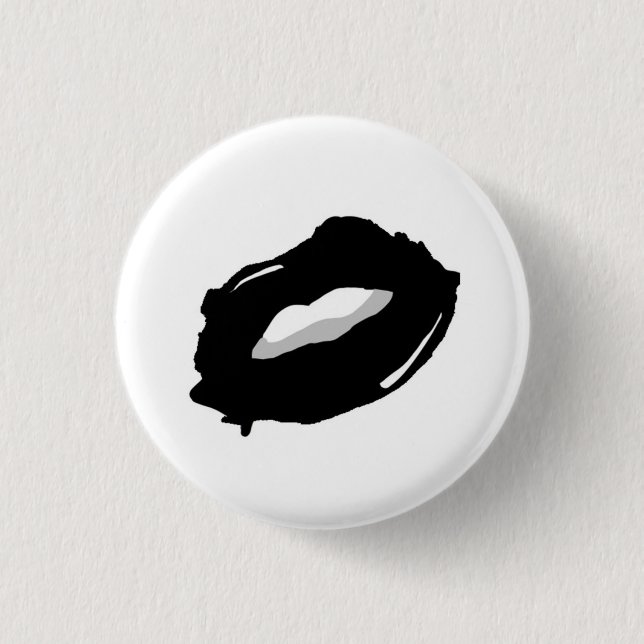 Bóton Redondo 2.54cm Pin preto do pop art dos lábios (Frente)