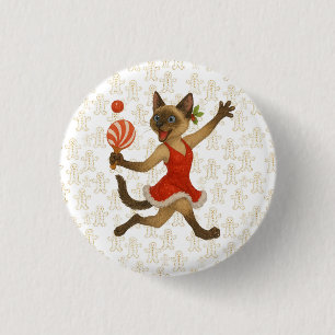 Bóton Redondo 2.54cm Ping Pong Natal Temático para Amantes de Gatos Sia