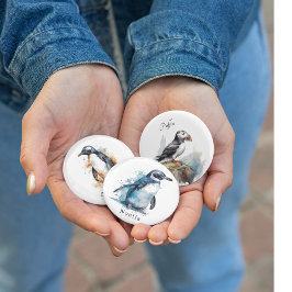 Bóton Redondo 2.54cm Pinguim de Cores Aquáticas, personalizado