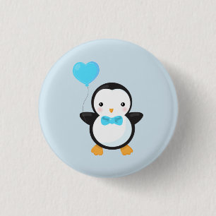 Bóton Redondo 2.54cm Pinguim de Desenho Animado Fofo c/ Balão de Coraçã