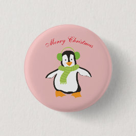 Bóton Redondo 2.54cm Pinguim de desenho animado fofo com cachecol verde