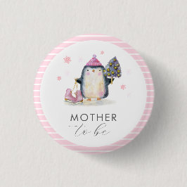 Bóton Redondo 2.54cm Pink Winter Penguin Mother To Be Baby Shower