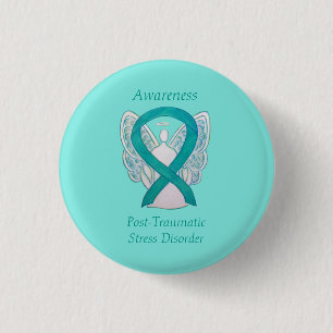 Bóton Redondo 2.54cm Pinos de Arte Personalizados do Anjo Teal de Fita 