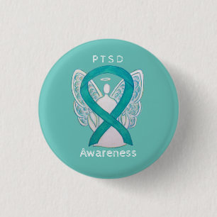 Bóton Redondo 2.54cm Pinos de Arte Personalizados do Anjo Teal de Fita