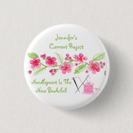 Bóton Redondo 2.54cm Pintado à Mão com Cerejeira em Flor Bordado