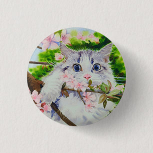 Bóton Redondo 2.54cm Pintura aquosa de gato bonito