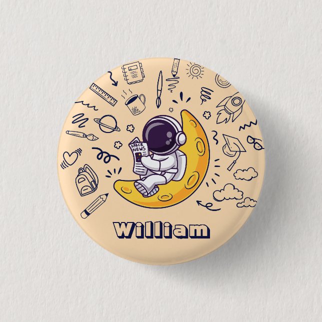 Bóton Redondo 2.54cm Plano de Doodle Personalizado Espaço Planetas Volt (Frente)