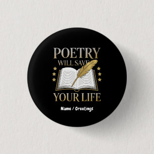 Bóton Redondo 2.54cm Poesia salvará sua vida Poeta e Literatura Engraça