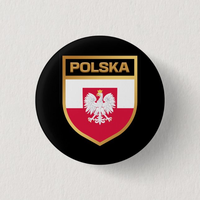 Bóton Redondo 2.54cm Polska / Polônia Flag Shield & Emblem (Frente)