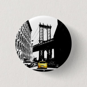Bóton Redondo 2.54cm Ponte Yellow Taxi Nyc Nova Iorque Brooklyn