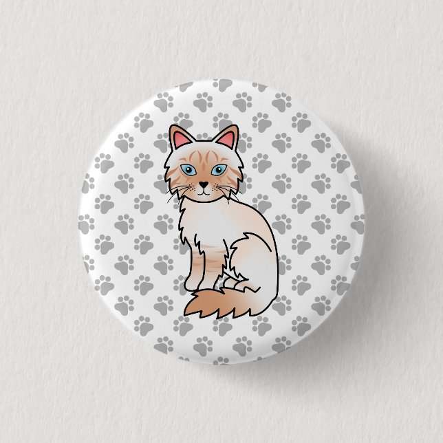 Bóton Redondo 2.54cm Ponto Vermelho Tabby Birman / Ragdoll Gato Fofo &  (Frente)