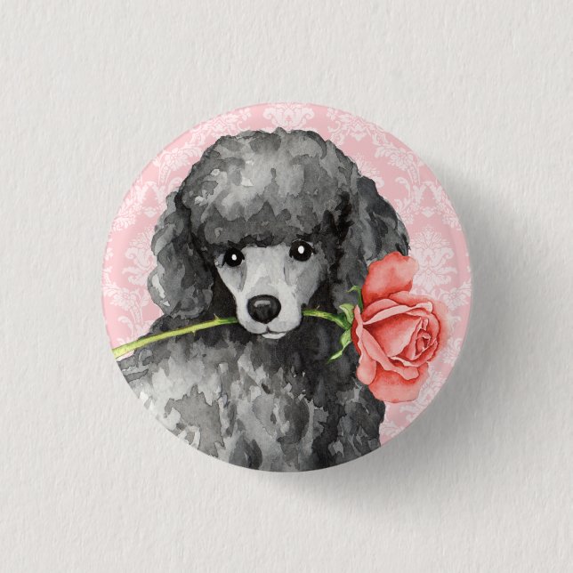 Bóton Redondo 2.54cm Poodle Miniatura do Rosa namorados (Frente)