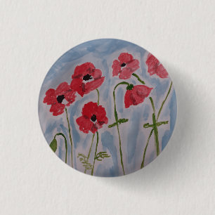 Bóton Redondo 2.54cm Poppies vermelhos selvagens