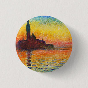 Bóton Redondo 2.54cm Por do sol de Claude Monet na arte do