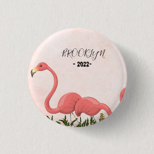 Bóton Redondo 2.54cm Porta copos de Papel Quadrado Flamingo Cor-de-Rosa