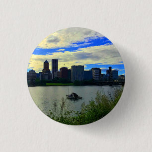 Bóton Redondo 2.54cm Portland, Oregon Skyline nº 1