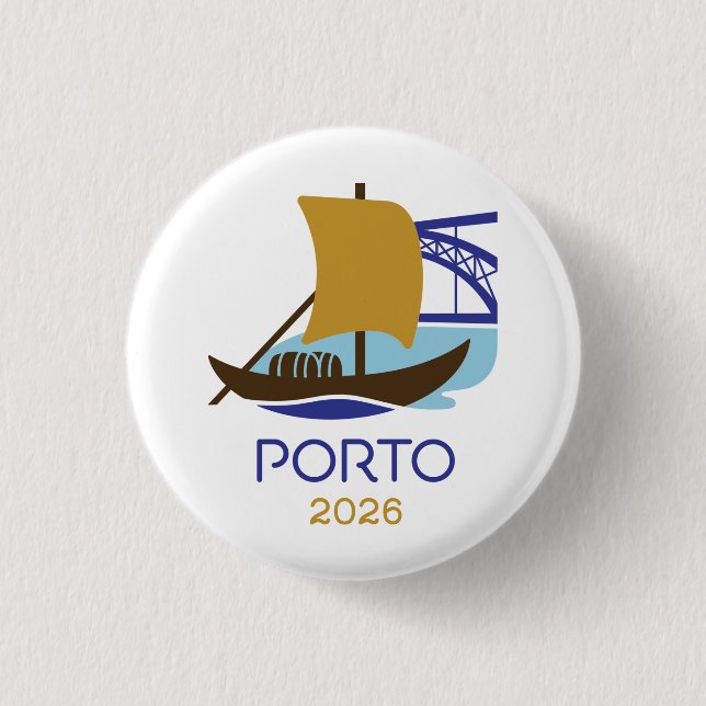 Bóton Redondo 2.54cm Porto Portugal 2026 International Convention Pin (Frente)