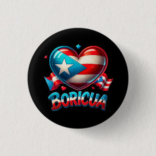 Bóton Redondo 2.54cm Porto Rico Boricua Love Heart Flag