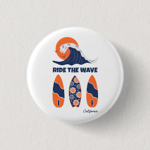 Bóton Redondo 2.54cm Pranchas de Surf Ride the Wave Bold Retro Surf Art