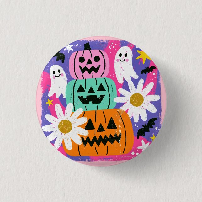 Bóton Redondo 2.54cm Presente de Halloween Cores Divertidas (Frente)