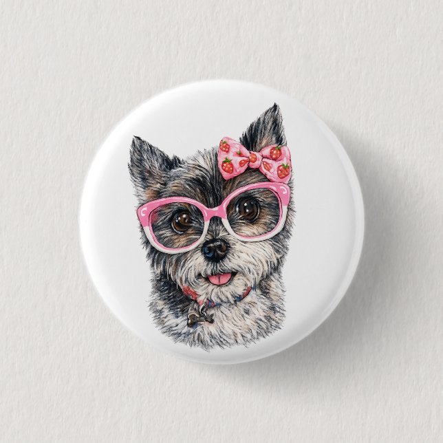 Bóton Redondo 2.54cm Presente Yorkshire Terrier para Amantes de Cães (Frente)