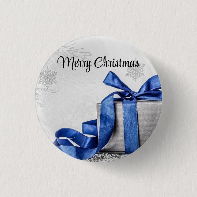 Bóton Redondo 2.54cm Presentes de Natal Azul e Prateado (Frente)