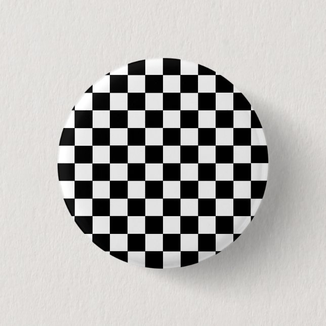 Bóton Redondo 2.54cm Preto e branco Checkered (Frente)