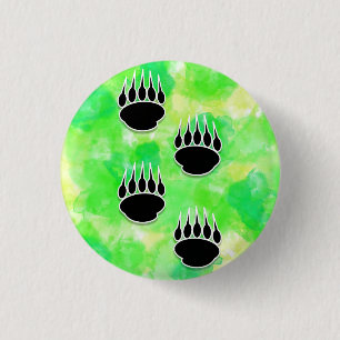 Bóton Redondo 2.54cm Preto Urso Imprime Aquarela Verde