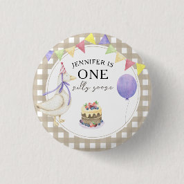Bóton Redondo 2.54cm Primeiro aniversario de Ganso de Aquarela