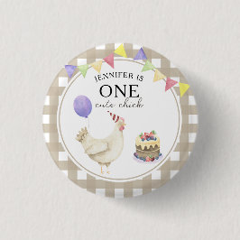 Bóton Redondo 2.54cm Primeiro aniversario de Pintinho de Aquarela