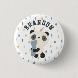 Bóton Redondo 2.54cm Primeiro Aniversário do Panda Cute Personalizável