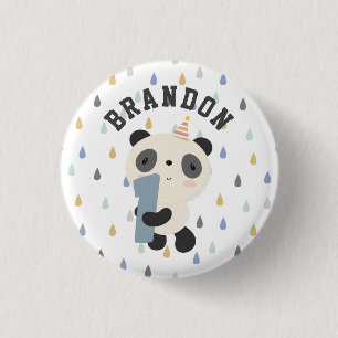 Bóton Redondo 2.54cm Primeiro Aniversário do Panda Cute Personalizável