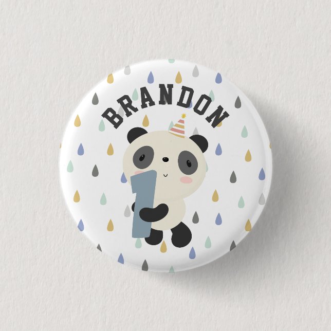 Bóton Redondo 2.54cm Primeiro Aniversário do Panda Cute Personalizável (Frente)