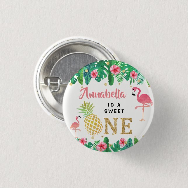 Bóton Redondo 2.54cm Primeiro aniversario Tropical Summer Beach Luau Gi (Frente & Verso)