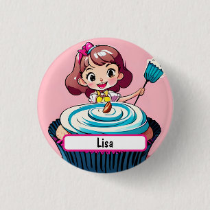Bóton Redondo 2.54cm Princesa Cupcake Rosa Com Caráter Personalizável