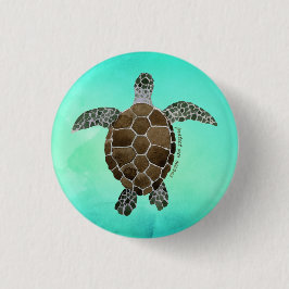 Bóton Redondo 2.54cm Protect Our Oceans - Sea Turtle Watercolor