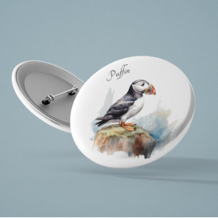 Bóton Redondo 2.54cm Puffin em Rock Watercolor, personalizado