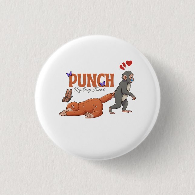 Bóton Redondo 2.54cm ‏Punch‑kun & Plush Monkey – Kawaii para Crianças (Frente)