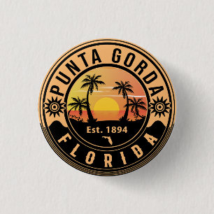 Bóton Redondo 2.54cm Punta Gorda Florida Retro Sunset Souvenirs