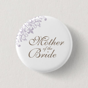 Bóton Redondo 2.54cm Purple Fleur de Lis Script Mãe da Noiva