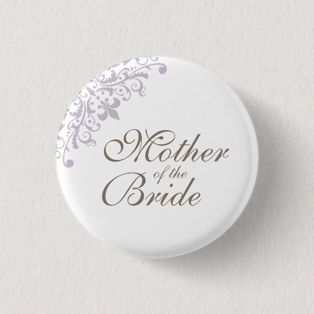 Bóton Redondo 2.54cm Purple Fleur de Lis Script Mãe da Noiva (Frente)