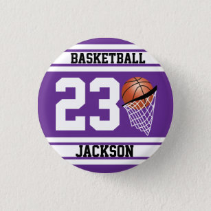 Bóton Redondo 2.54cm Púrpura e branca de basquete personalizada