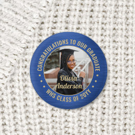 Bóton Redondo 2.54cm Qualquer Foto de Graduação de Texto Gradua Azul e 