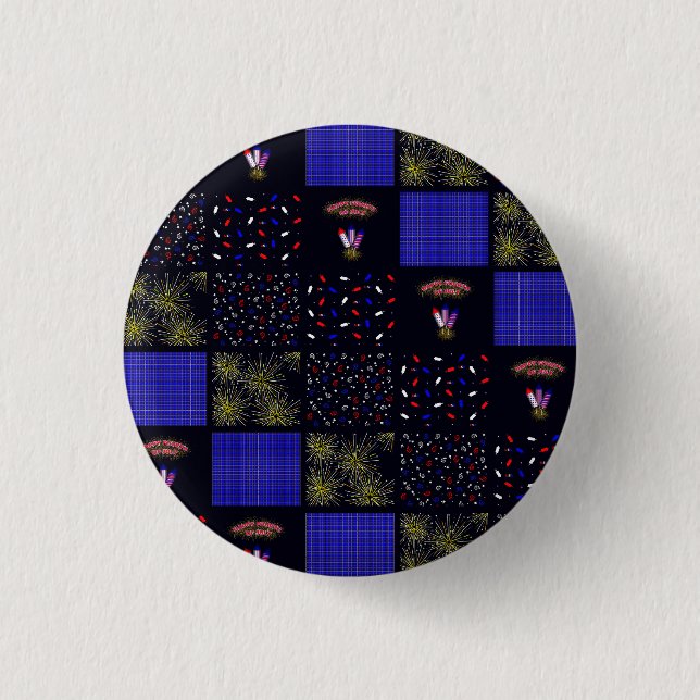 Bóton Redondo 2.54cm Quatro de Julho Patchwork Pattern - 4 de Julho (Frente)