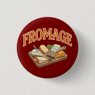 Bóton Redondo 2.54cm Queijo Francês Fromage Charcuterie Gráfico Vintage